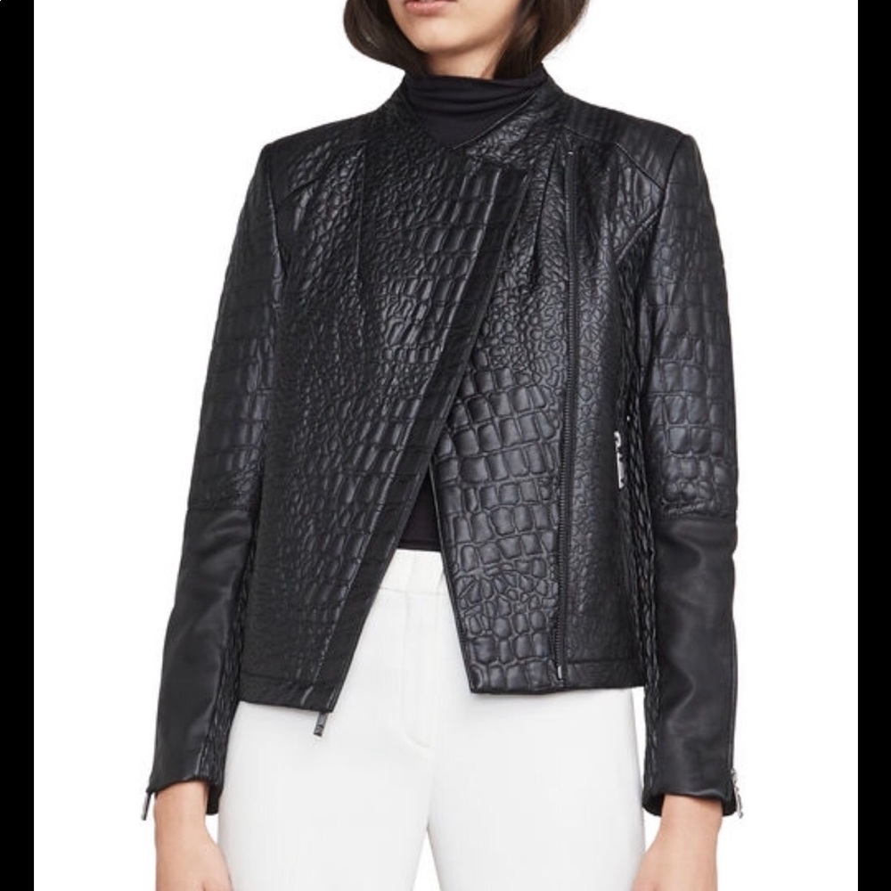 Faux leather jacket textured croc embossed
